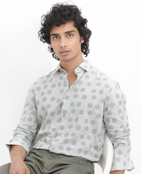 Rare Rabbit Men's Pucks Turq Viscose Fabric Full Sleeves Polka Dot Print Shirt