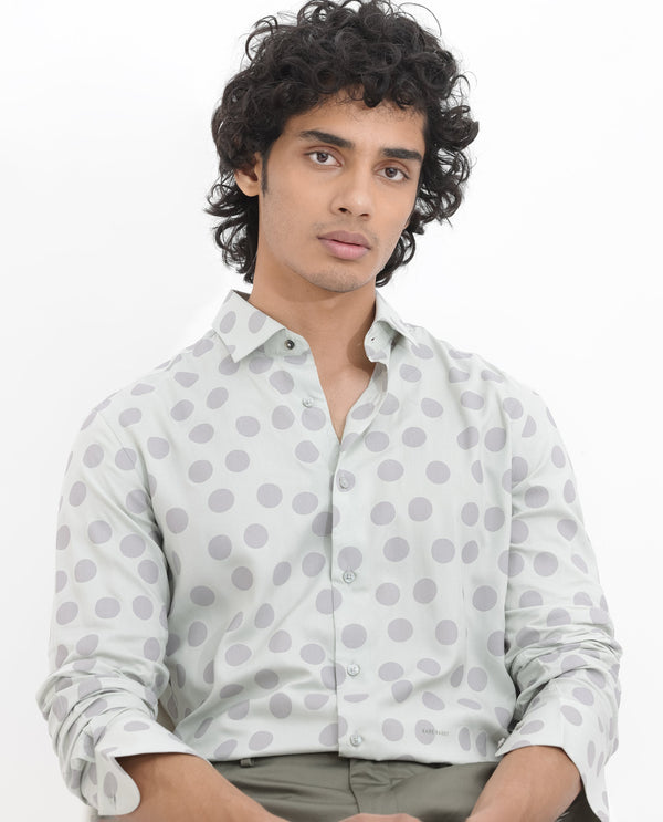 Rare Rabbit Men's Pucks Turq Viscose Fabric Full Sleeves Polka Dot Print Shirt