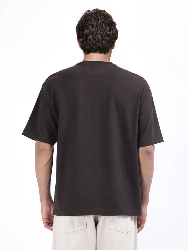 Rare Rabbit Men Qena Brown Cotton Fabric Short Sleeve Slip-On Oversized Fit Printed T-Shirt