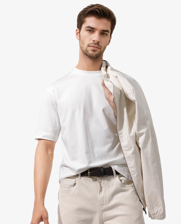 Rare Rabbit Men's Qlo Off White Cotton Polyester Fabric Short Sleeve Crew Neck Oversized Fit Solid T-Shirt