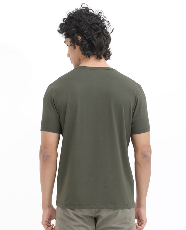Rare Rabbit Mens Rabbit-Z Olive Short Sleeve Solid Graphic Print T-Shirt