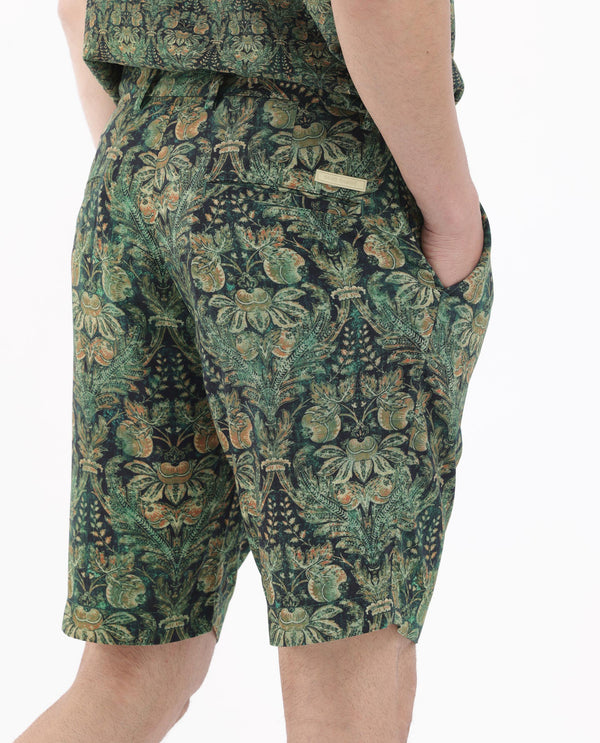 Rare Rabbit Mens Rabeno Dark Green Viscose Fabric Tropical Printed Shorts
