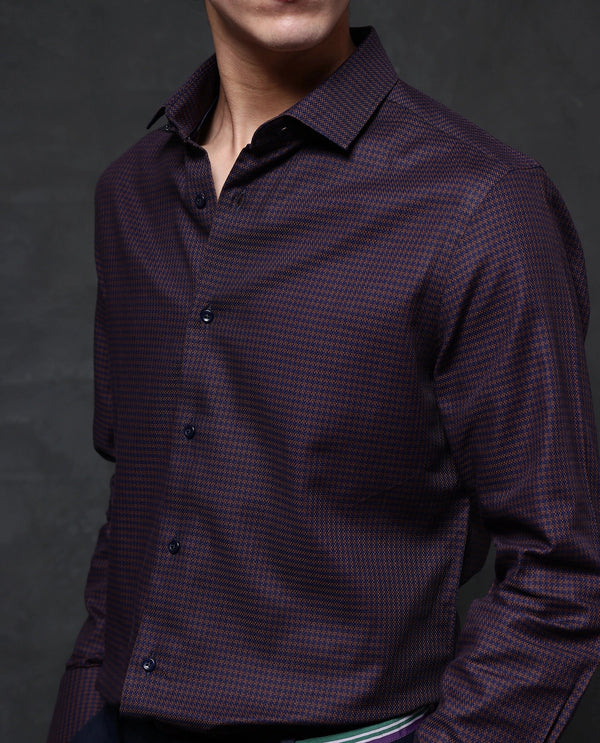 Rare Rabbit Men Rapid Dark Brown Cotton Blend Fabric Twill Pattern Full Sleeve Regular Fit Premium Business Shirt
