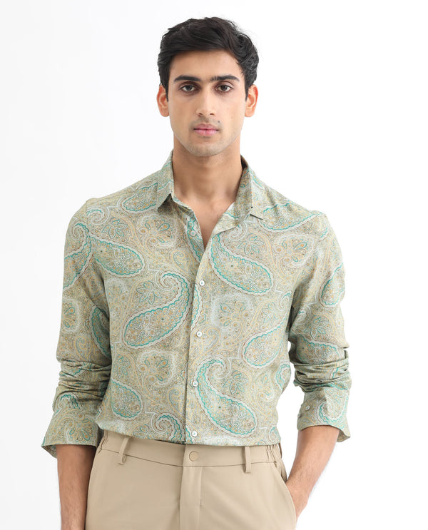 Rare Rabbit Men's Rego Pastel Green Paisley Print Full Sleeves Shirt