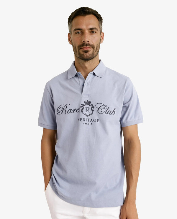 Rare Rabbit Men Rem Light Blue Cotton Fabric Short Sleeve Regular Fit HD Print Branded Polo