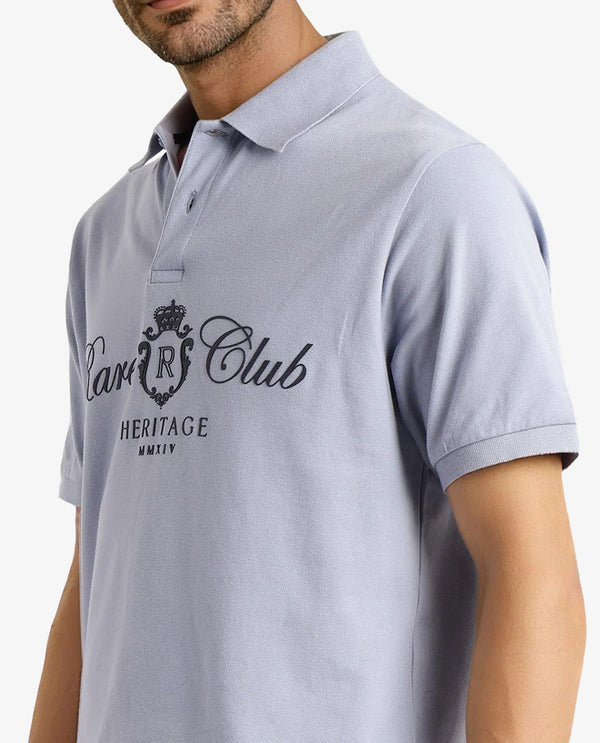 Rare Rabbit Men Rem Light Blue Cotton Fabric Short Sleeve Regular Fit HD Print Branded Polo