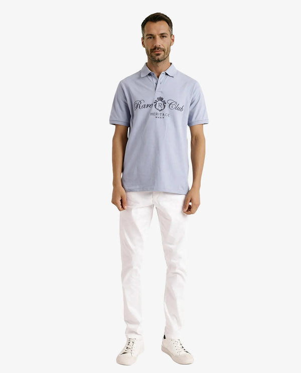 Rare Rabbit Men Rem Light Blue Cotton Fabric Short Sleeve Regular Fit HD Print Branded Polo