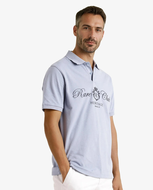 Rare Rabbit Men Rem Light Blue Cotton Fabric Short Sleeve Regular Fit HD Print Branded Polo