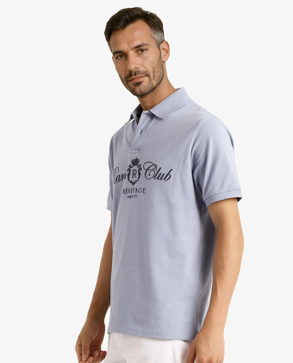 Rare Rabbit Men Rem Light Blue Cotton Fabric Short Sleeve Regular Fit HD Print Branded Polo