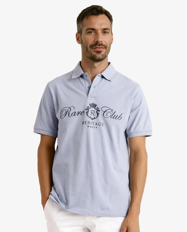 Rare Rabbit Men Rem Light Blue Cotton Fabric Short Sleeve Regular Fit HD Print Branded Polo