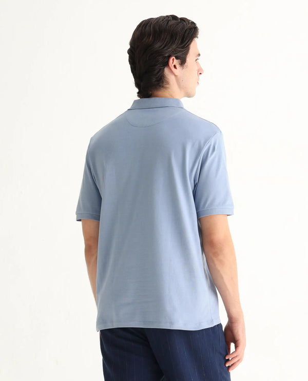 Rare Rabbit Men Rem Light Blue Cotton Fabric Short Sleeve Regular Fit HD Print Branded Polo