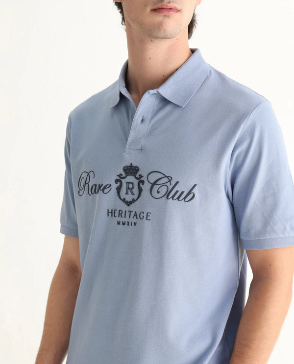 Rare Rabbit Men Rem Light Blue Cotton Fabric Short Sleeve Regular Fit HD Print Branded Polo