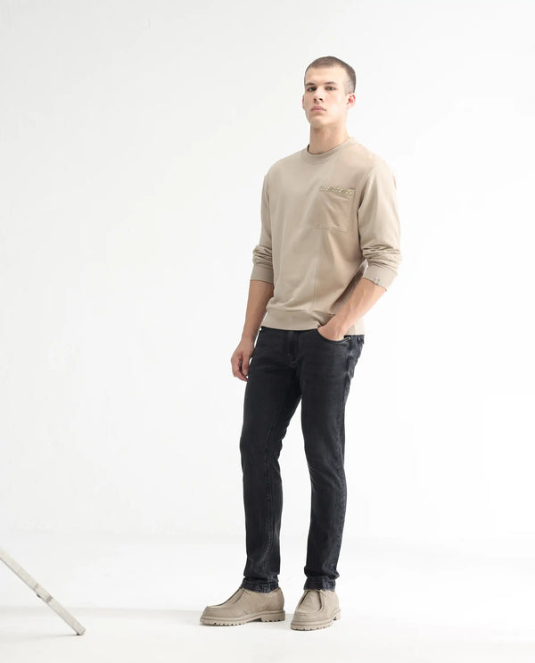 Rare Rabbit Men's Reney Black Mid Wash Mid-Rise Slim Fit Jeans