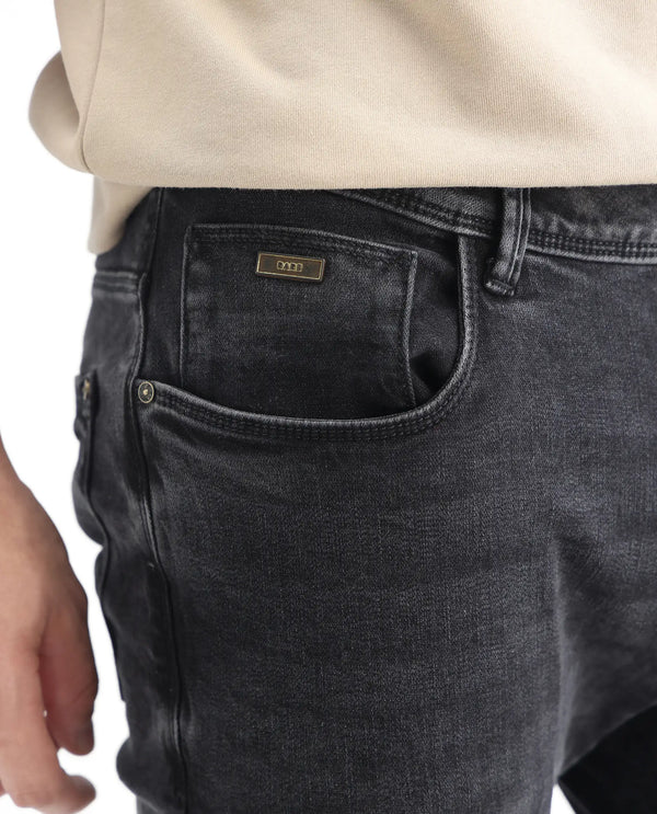 Rare Rabbit Men's Reney Black Mid Wash Mid-Rise Slim Fit Jeans