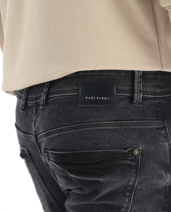 Rare Rabbit Men's Reney Black Mid Wash Mid-Rise Slim Fit Jeans