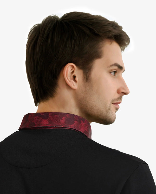 Rare Rabbit Men Ringer-2 Black Cotton Fabric Printed Collar Half Sleeves Polo T-Shirt