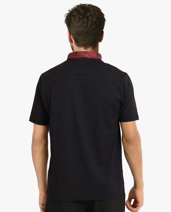 Rare Rabbit Men Ringer-2 Black Cotton Fabric Printed Collar Half Sleeves Polo T-Shirt