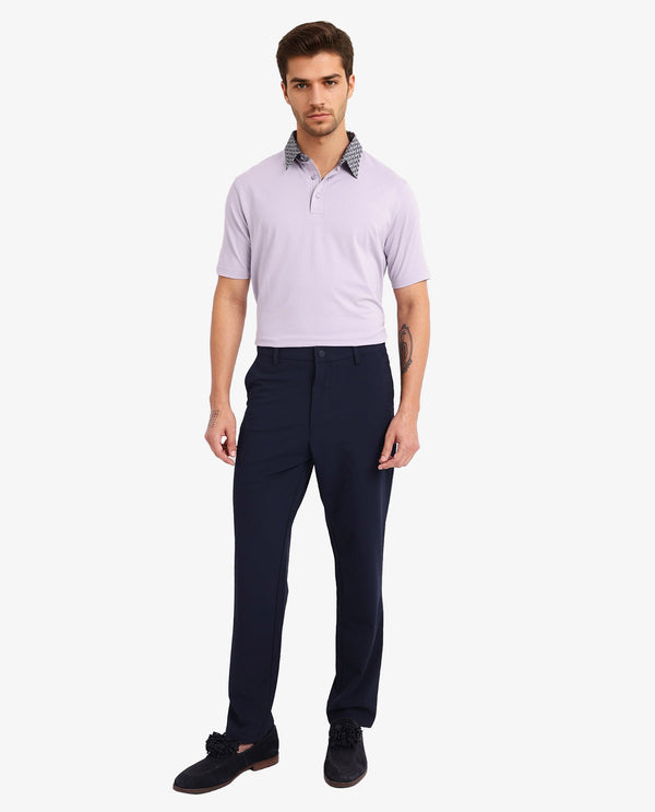 Rare Rabbit Men Ringer-2 Dusky Purple Cotton Fabric Printed Collar Half Sleeves Polo T-Shirt