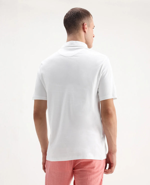Rare Rabbit Men's Ritz White Cotton Fabric Short Sleeve Regular Fit Solid Polo T-Shirt