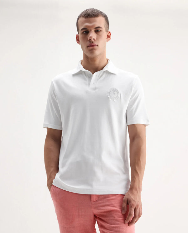 Rare Rabbit Men's Ritz White Cotton Fabric Short Sleeve Regular Fit Solid Polo T-Shirt