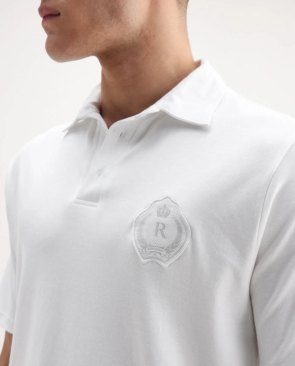 Rare Rabbit Men's Ritz White Cotton Fabric Short Sleeve Regular Fit Solid Polo T-Shirt