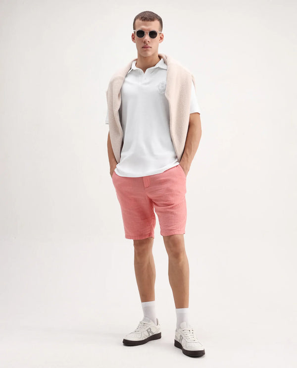 Rare Rabbit Men's Ritz White Cotton Fabric Short Sleeve Regular Fit Solid Polo T-Shirt