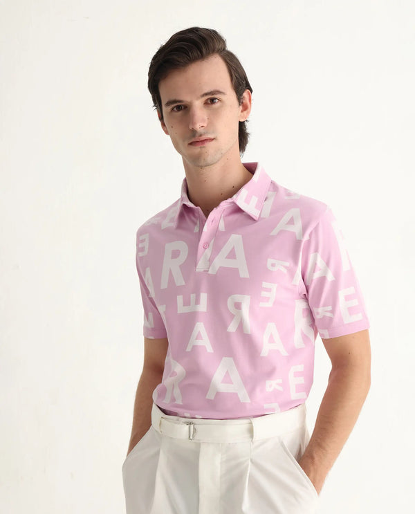 Rare Rabbit Men's Rocha Pastel Purple Cotton Lycra Fabric Collared Neck Half Sleeves Statement Polo T-Shirt
