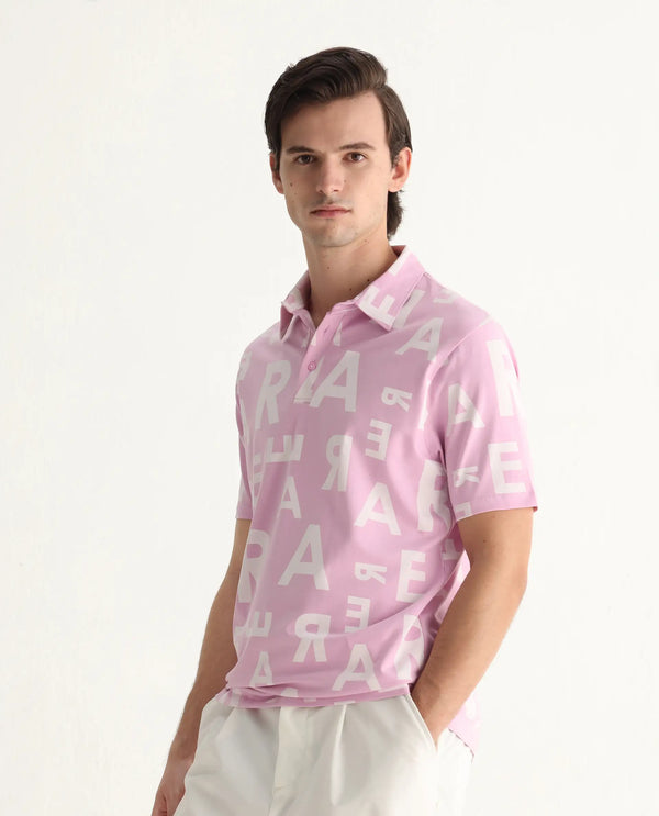 Rare Rabbit Men's Rocha Pastel Purple Cotton Lycra Fabric Collared Neck Half Sleeves Statement Polo T-Shirt