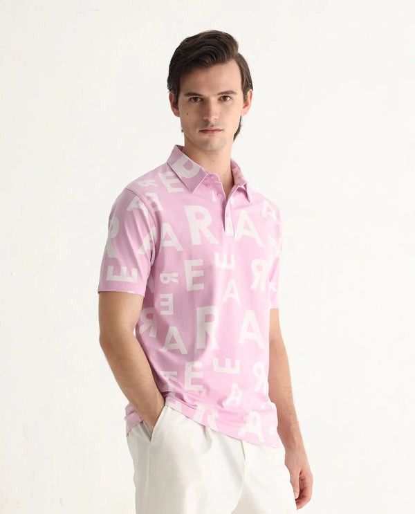 Rare Rabbit Men's Rocha Pastel Purple Cotton Lycra Fabric Collared Neck Half Sleeves Statement Polo T-Shirt