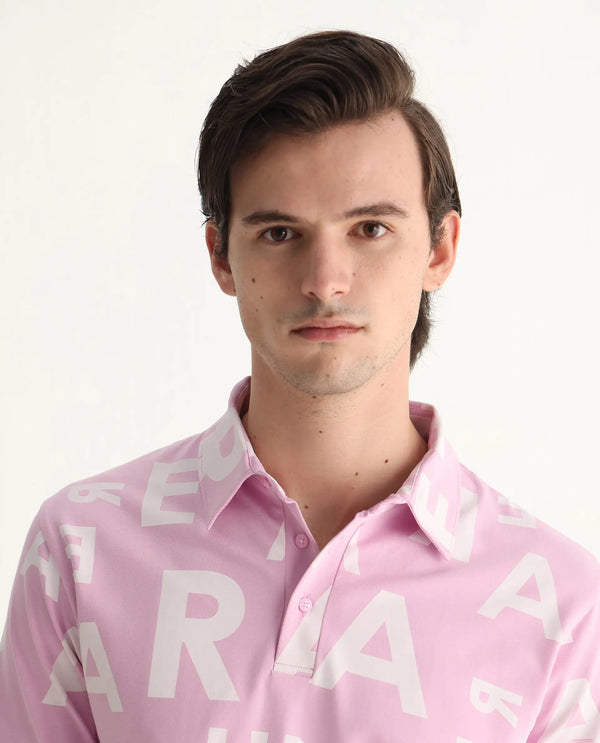 Rare Rabbit Men's Rocha Pastel Purple Cotton Lycra Fabric Collared Neck Half Sleeves Statement Polo T-Shirt