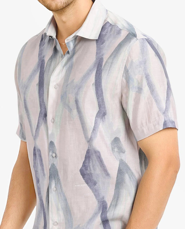 Rare Rabbit Men Rogue Pastel Pink Short Sleeve Regular Collar Button Closure Regular Fit Abstract Print Shirt