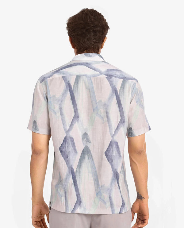 Rare Rabbit Men Rogue Pastel Pink Short Sleeve Regular Collar Button Closure Regular Fit Abstract Print Shirt