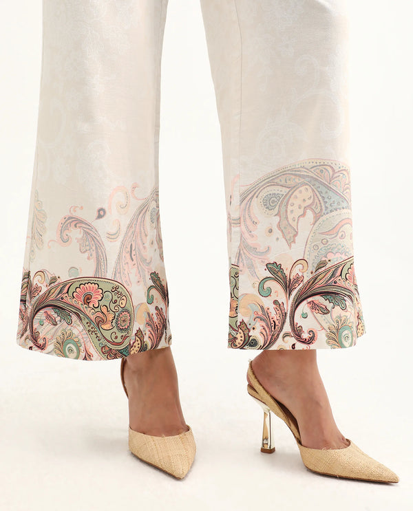 Rareism Women Roniv-B Beige 100% Cotton Fabric Wide Fit Paisley Print Trouser