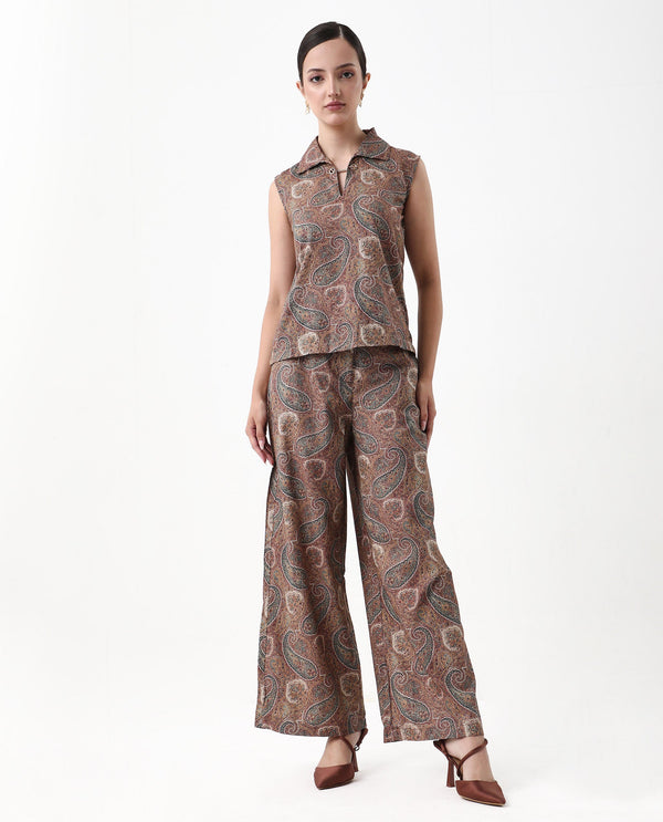 Rareism Women Ronoro-B Multi 100% Cotton Fabric Straight Fit Paisley Print Trouser