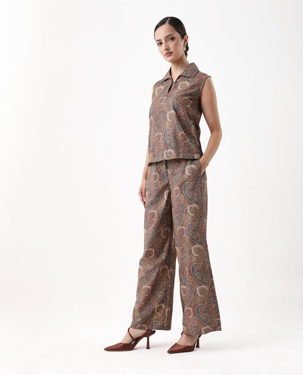 Rareism Women Ronoro-B Multi 100% Cotton Fabric Straight Fit Paisley Print Trouser