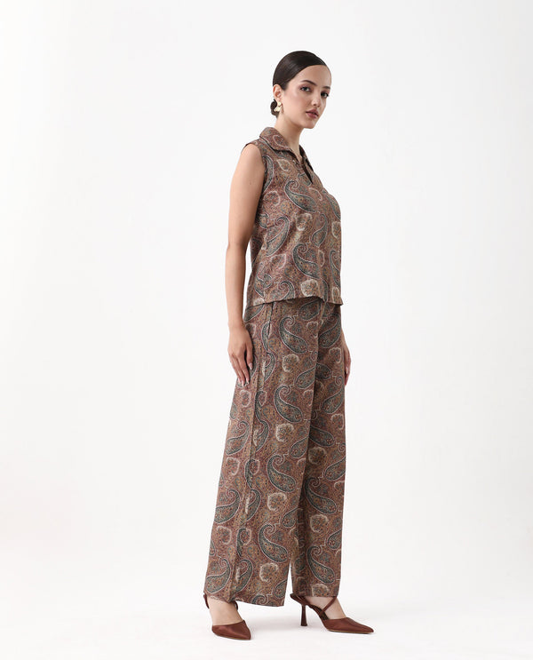 Rareism Women Ronoro-B Multi 100% Cotton Fabric Straight Fit Paisley Print Trouser