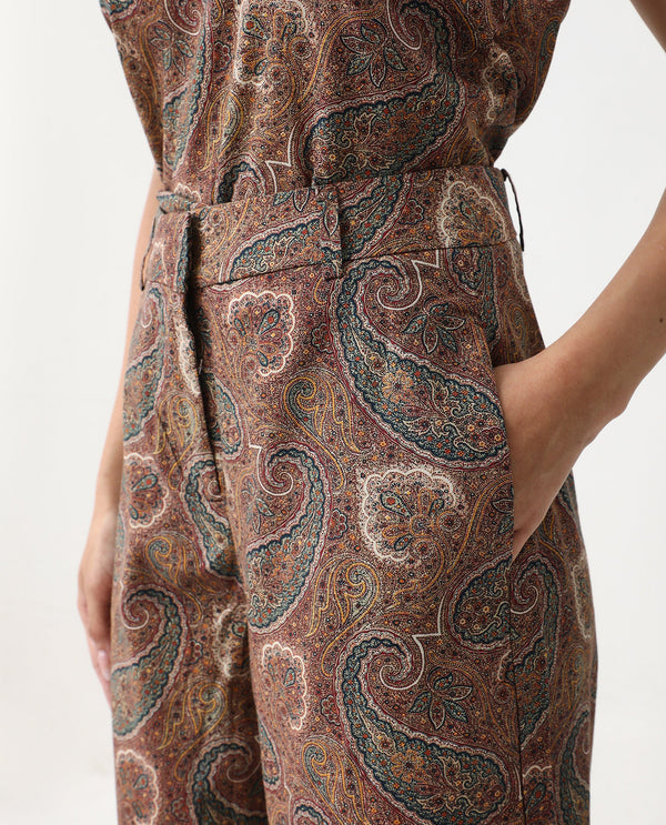 Rareism Women Ronoro-B Multi 100% Cotton Fabric Straight Fit Paisley Print Trouser