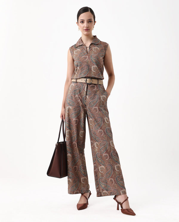 Rareism Women Ronoro-B Multi 100% Cotton Fabric Straight Fit Paisley Print Trouser