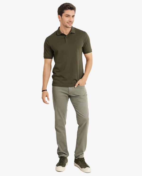 Rare Rabbit Men Row-1 Olive Cotton Fabric Short Sleeve Button Closure Regular Fit Solid Polo T-Shirt