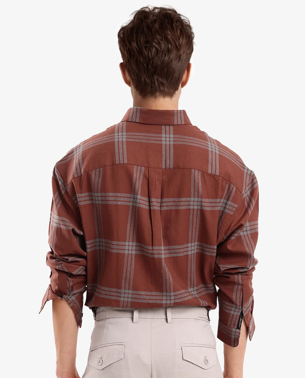 Rare Rabbit Men Russ Dark Brown Full Sleeve Regular Collar Button Closure Regular Fit Checks Shirt