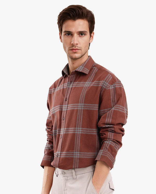 Rare Rabbit Men Russ Dark Brown Full Sleeve Regular Collar Button Closure Regular Fit Checks Shirt