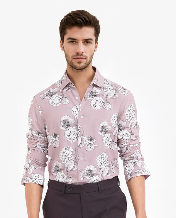 Rare Rabbit Men's Sakon Dusky Pink Viscose Fabric Full Sleeves Floral Print Shirt