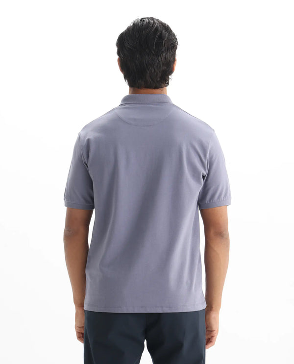 Rare Rabbit Men Salis-2 Dusky Purple Cotton Fabric Collared Neck Zipper And Snap Button Closure Half Sleeves Polo T-Shirt