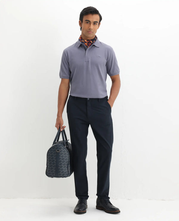 Rare Rabbit Men Salis-2 Dusky Purple Cotton Fabric Collared Neck Zipper And Snap Button Closure Half Sleeves Polo T-Shirt