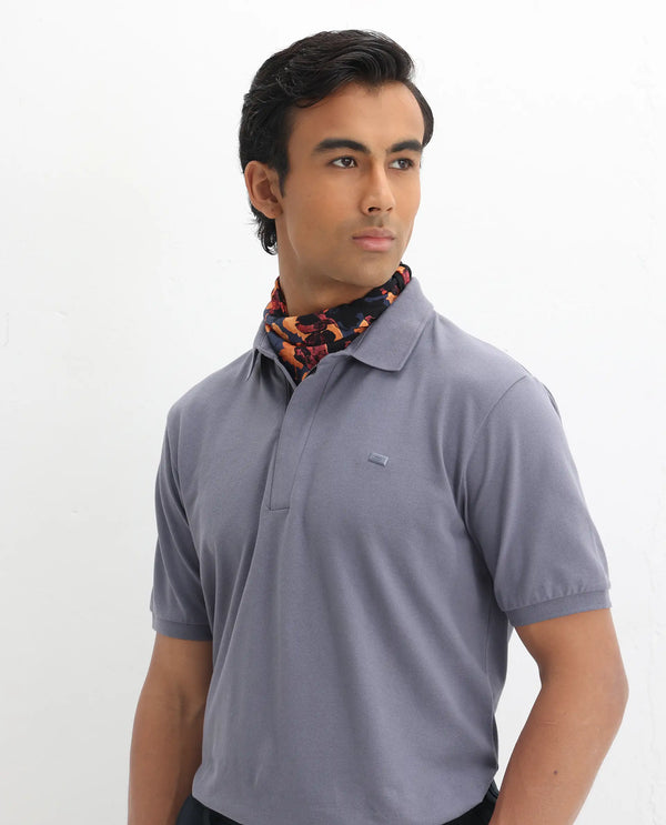 Rare Rabbit Men Salis-2 Dusky Purple Cotton Fabric Collared Neck Zipper And Snap Button Closure Half Sleeves Polo T-Shirt
