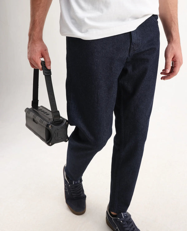 Rare Rabbit Men's Sam Dark Blue Dark Wash Mid-Rise Carrot Fit Jeans