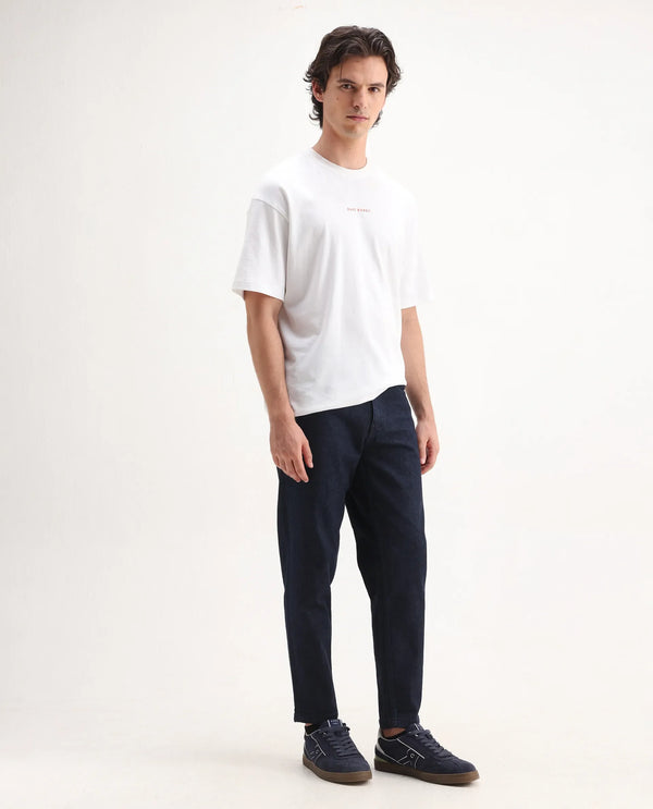 Rare Rabbit Men's Sam Dark Blue Dark Wash Mid-Rise Carrot Fit Jeans