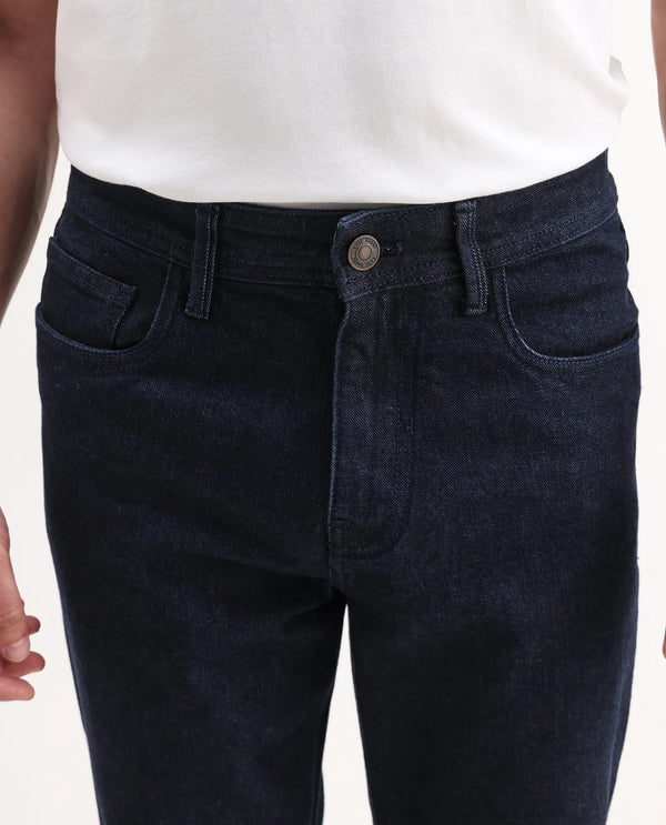 Rare Rabbit Men's Sam Dark Blue Dark Wash Mid-Rise Carrot Fit Jeans