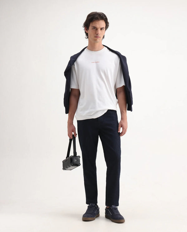 Rare Rabbit Men's Sam Dark Blue Dark Wash Mid-Rise Carrot Fit Jeans