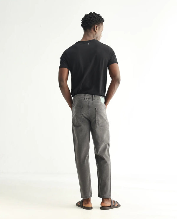 Rare Rabbit Men's Sam Grey Mid Wash Mid Rise Carrot Fit Jeans